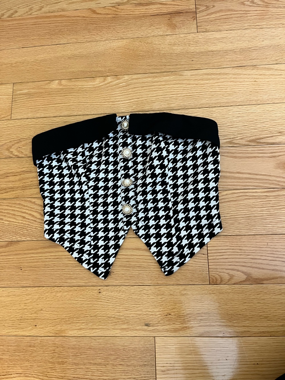 Girls Black & White Houndstooth Shorts with Decorative Buttons